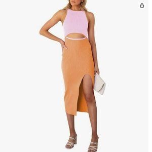 Pink Queen Women's Cutout Sleeveless Tank Slit Ribbed Bodycon Midi. Worn once!